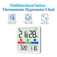 Thermomètre hygromètre numérique d'intérieur avec affichage de l'heure et de la date, indicateur de confort, mini moniteur de température et d'humidité domestique