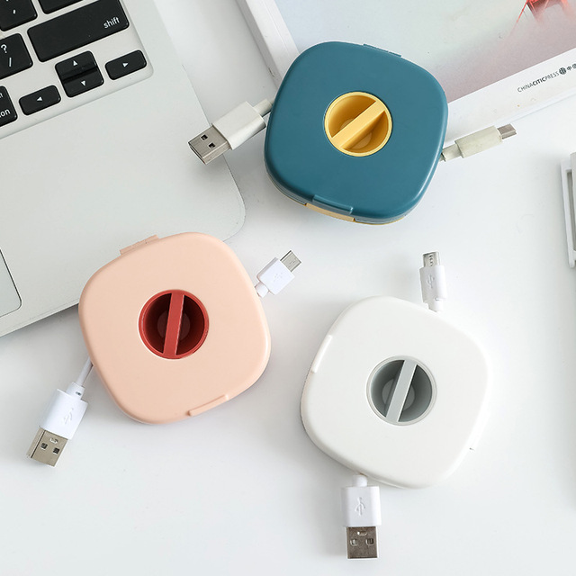 DS1823 Cable Organizer Rotating Cable Winder Box Plastic Wire Storage Case Phone Holder Mouse Wire Earphone Cord Organizer