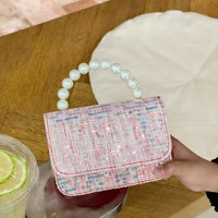 Nouveauté : Mini sac à main en polyester à sequins, forme coussin, avec boutons perlés, pour enfants, mignon et scintillant, pour petites filles