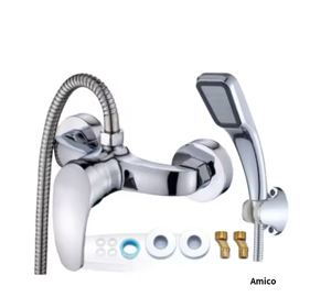 Robinet de <span class=keywords><strong>douche</strong></span> mural OUDU contemporain à poignée unique, finition laiton poli chromé, avec pommeau de <span class=keywords><strong>douche</strong></span> ovale en céramique à débit contrôlé - Product Image 3