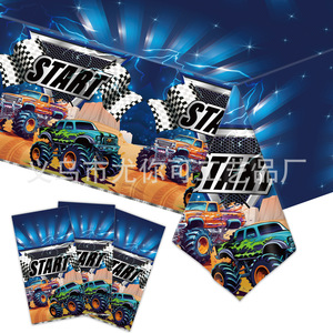 Ensemble de fournitures pour fête sur le thème des Monster Truck, assiettes en papier, gobelets, serviettes, nappe, décorations d'anniversaire - Product Image 4