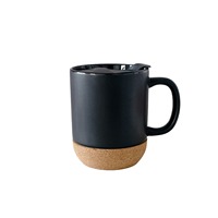 Tasse à café 15 OZ avec fond en liège et couvercle anti-éclaboussures, ensemble de tasses en céramique noire avec grande poignée pour hommes café thé latte