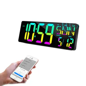 17.2" Large Screen Bluetooth Auto Calibration LED Color Changing Digital Wall Clock Bling Electronic Alarm Clock