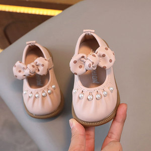Chaussures plates pour petites filles style princesse, chaussures souples en cuir pour enfants, chaussures de marche pour filles avec nœud et perles, style princesse - Product Image 2