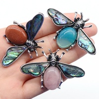 Pendentif et broche en agate de cristal semi-précieuse, petite abeille incrustée d'alliage et de coquille d'ormeau, collier unisexe