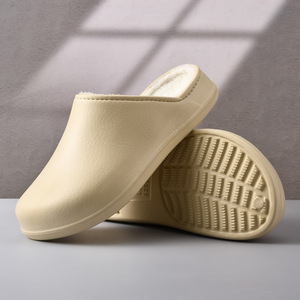 Chaussons d'hiver pour hommes, noirs, doublés de polaire, en EVA épaissi, imperméables, pour la maison - Product Image 2