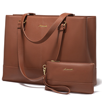 LOVEVOOK Sac fourre-tout en cuir PU de 15.6 pouces pour ordinateur portable Grande mallette d'ordinateur pour le bureau, les affaires et les loisirs-Pochette pour ordinateur portable