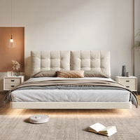 Lit Flottant Nuageux Luxueux et Doux, Ensemble de Lit King Size Blanc Crème Minimaliste Moderne, Tissu Suspendu Rembourré Durable et Gain de Place