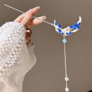 Chinese Ancient Style Romantic <b>Crystal</b> Blue <b>Moon</b> Chopstick Hair Stick for Women Ancient Landscape Thai Blue <b>Moon</b> Tassel Hairpin - Product Image 3