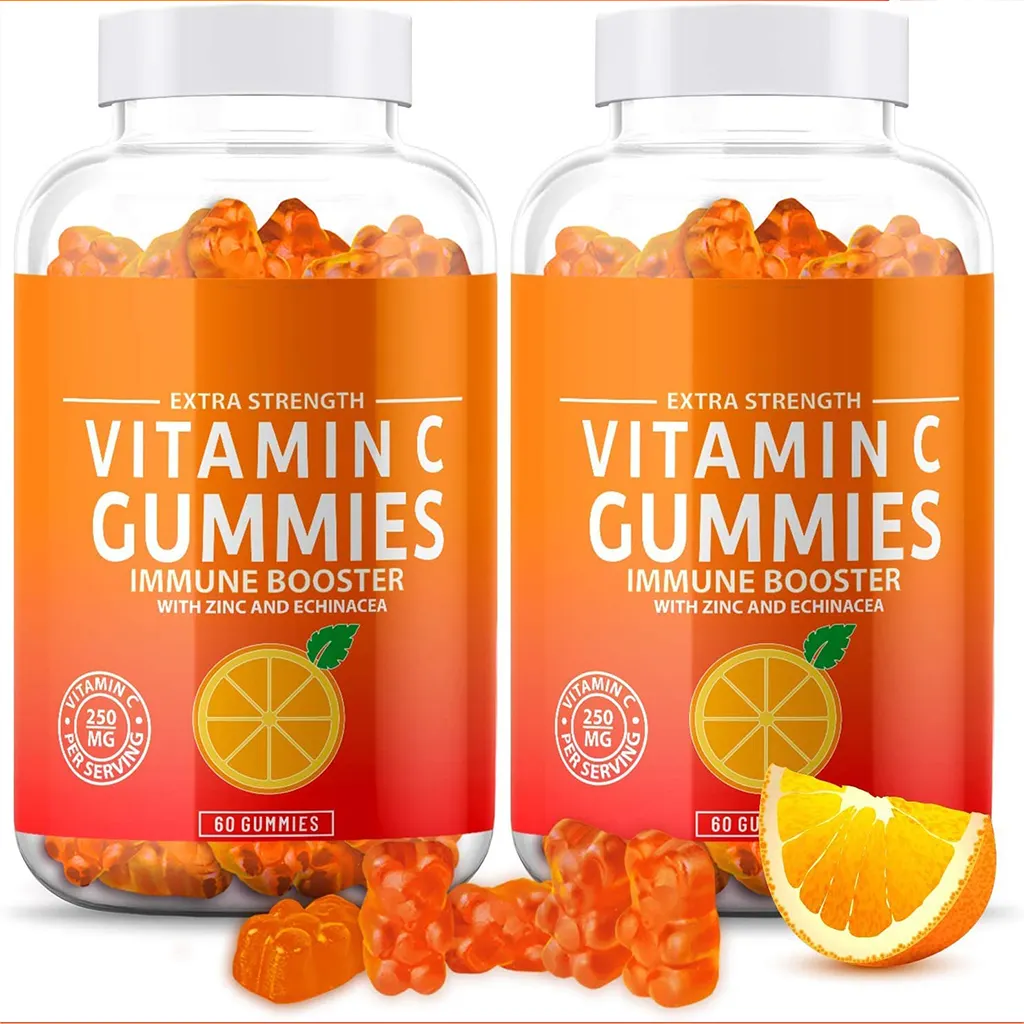Etiqueta privada de vitaminas orgânicas c gummy vitamina c, gomas com zinco para apoio à imunidade, suplemento impulsionador para adultos e crianças