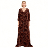 Nouvelle Robe Longue de Luxe en Velours Jacquard Grande Taille à Motifs Floraux, Modèle 2026, Disponible en Plusieurs Couleurs, pour Femme