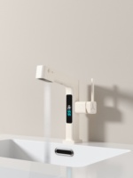 Robinet de lavabo de salle de bain en laiton blanc crème avec affichage numérique LED intelligent de la température, mitigeur monocommande chaud/froid pour vasque