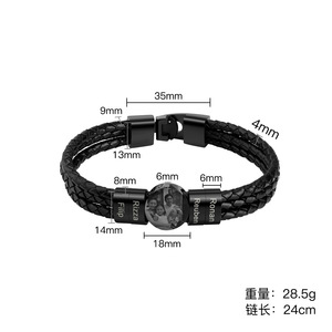 Triple Leather Braided Bracelet with Stainless Steel Family Photo Round Charm Bracelet for Men | Blank or Custom Logo with Laser - Product Image 6