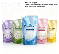 Pochettes à bec verseur personnalisées imprimées, recyclables et réutilisables, sacs souples verticaux avec poignée et bouchon pour liquides, gelée, jus, lessive