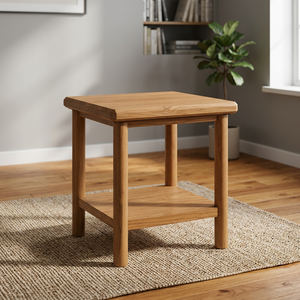Table à manger et table d'appoint carrées modernes scandinaves en teck massif avec étagère inférieure, mobilier d'intérieur 2 places pour appartement et hôtel - Product Image 4
