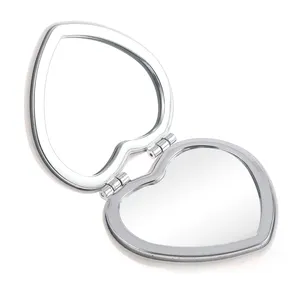 Printing Custom Logo Blank Pocket Folding Heart Bread Vanity Mirror Handheld PU Leather Magnetic Buckle Magnifying Makeup Mirror