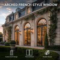 Ventana Corredera Exterior de Aluminio con Aislamiento Térmico, Doble Acristalamiento, Aislamiento Acústico, Diseño Arqueado Francés, Personalizada para Villas de Lujo