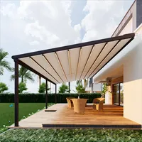 Pergola pliante d'extérieur en alliage d'aluminium 3x6m pour terrasses et cours, avec auvent de porte, beige/argent