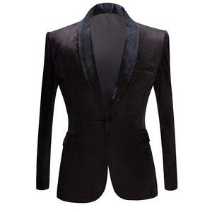 Chaqueta de traje ajustada de <span class=keywords><strong>terciopelo</strong></span> plano para <span class=keywords><strong>hombre</strong></span>, gran oferta, chaqueta informal para vestido de banquete de boda europeo y americano - Product Image 5