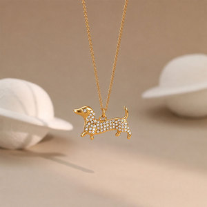 Lindo Collar de Perro Dachshund con Diamantes Incrustados, Chapado en Oro PVD de 14k y 18k, de Acero Inoxidable 316L, Resistente al Agua, para Mujer - Product Image 2