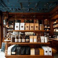 Comptoir de café commercial en bois de luxe au design vintage pour boulangerie, avec rangements intégrés