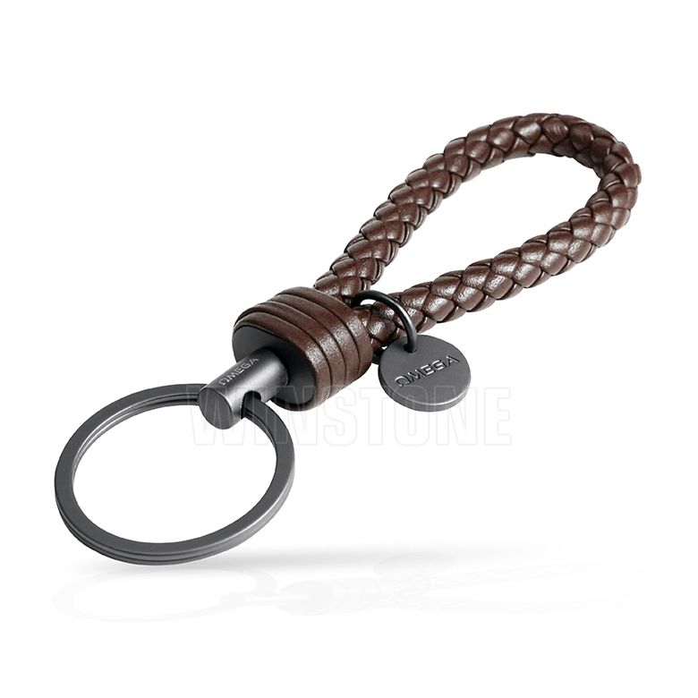 Custom Genuine Leather Braided Rope Keychain With Metal Die Struck Logo ...