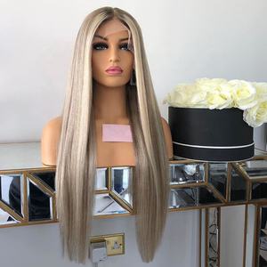 تسريحة شعر بلون أشقر رمادي مع خصلات مضيئة # باروكة شعر أوروبي طويل مستقيم بـ60 لونًا مع دانتيل أمامي شفاف عالي الدقة - Product Image 2