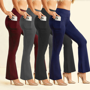 Compression Fitness Workout <b>Flared</b> Pants Academia Yoga <b>Leggings</b> Custom High Waist Yoga <b>Leggings</b> With Pockets - Product Image 1