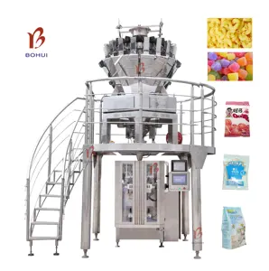 Fast Speed Continuous Motion Vertical Packaging Machine HSD-510 Combine with 18 Head Weigher Weighing & Packing Line System