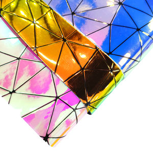 Tissu vinyle holographique géométrique en relief, effet miroir réfléchissant, thermosensible, haute qualité, pour la décoration de chaussures, sacs et loisirs créatifs - Product Image 2