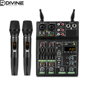 Micrófono mezclador de Audio <span class=keywords><strong>DJ</strong></span> de 4 canales Nuevo diseño Kit inalámbrico 2 en 1 de frecuencia ultra alta Tarjeta de sonido de audio pequeña y mezclador - Product Image 1
