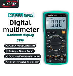Multimètre numérique WinAPEX 890S, <span class=keywords><strong>2000</strong></span> comptes, DCV 1000V, DCA 10A, résistance 200MΩ, capacité 30mF, mesure True RMS - Product Image 1