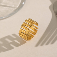 X&L Minimalistischer breiter geometrischer Wellen-Offenring, 18K vergoldeter Edelstahl, anlaufbeständig, stapelbar, Alltagsschmuck für Damen
