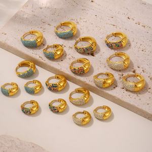 Pendientes de Aro Gruesos de Acero Inoxidable 18K Bañados en Oro con Zirconia de Colores y Efecto Lava, ¡Venta Caliente! - Product Image 2