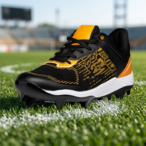 Chaussures de football pour hommes en mesh noir et jaune avec semelle extérieure en TPU - Product Image 4