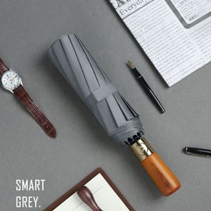 Automatic <b>Umbrella</b> With Wooden Handle 12-Rib Reinforced <b>Windproof</b> Business Fully Automatic Men Sun and Rain <b>Umbrella</b> - Product Image 4
