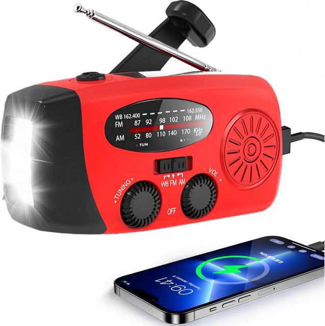 Emergency Hand Crank Radio with LED Flashlight  AM/FM Portable Weather Radio with 2000mAh USB Charged Solar Radio Emergency