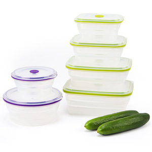 Boîte à lunch pliable en silicone ronde 400ML 600ML 900ML 1200ML, hermétique, compatible micro-ondes, pour étudiants - Product Image 2