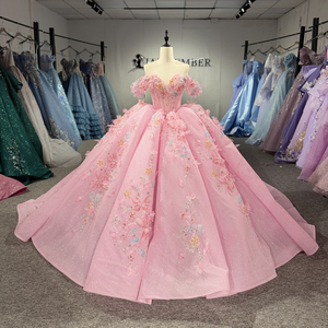 Robe de soirée Dy1543 rose avec appliques de cristaux et de sequins, robe de bal longue avec fleurs 3D pour - Product Image 2