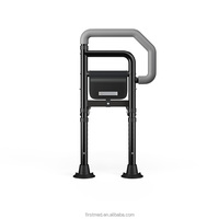 Barre d'assistance de lit réglable à installation sans outil, avec lumière à capteur de mouvement, pieds à ventouse en acier à haute teneur en carbone, hauteur réglable en 14 niveaux, pour seniors
