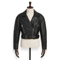 Blouson court noir en peau de mouton de qualité supérieure pour femme, avec fermeture éclair en cuir souple grainé, manches classiques, automne