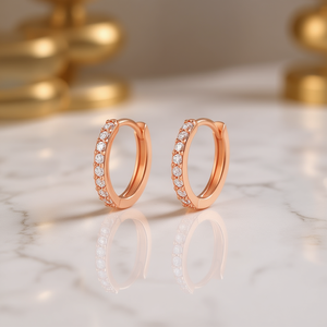 Orecchini a Cerchio in Rame Placcato Oro Rosa con Cristalli e Strass, Design Minimalista, Taglio Brillante, 10mm, per Uso Quotidiano - Product Image 2