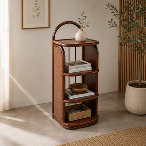 Étagère en rotin - Solution de rangement légère et décorative pour salon et chambre à coucher, design tropical moderne, gain de place - Product Image 5