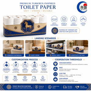 Papel Higiénico de Lujo Premium Estilo Turkmenistán con Patrón de Caballo Dorado y Paisaje Nómada, Suave, de 3 Capas, con Relieve y Acolchado - Product Image 3