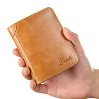 Dompet Pendek Kulit Sapi Pria, Pemegang Kartu 3 Lipat Vintage Kulit Asli RFID Anti Maling 2022