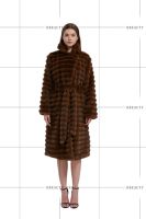 Manteau long de luxe pour femme en fausse fourrure de chinchilla, à revers cranté, rayures horizontales, avec ceinture, chaud pour l'hiver