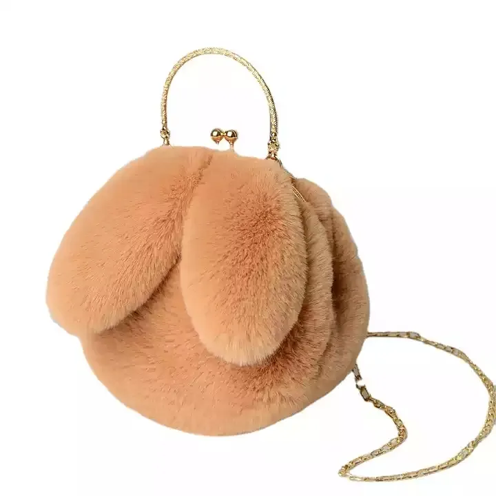 Female Oblique Cross Korean Version Lovely Portable Plush Bag Autumn Winter New Rabbit Ear Clip Mouth luxury Cotton Bag