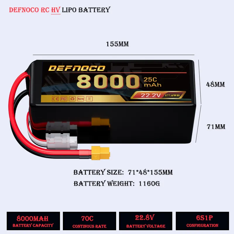 ร้อน 22.2v 6s แบตเตอรี่ lipo 8000mah 60C แบตเตอรี่ EC5 ปลั๊กสําหรับรุ่น RC เครื่องบิน UAV RC Quadcopter Drone FPV