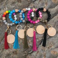 Tie-Dye Camouflage Weihnachts stil Silikon Perle Leder Quaste Holz Scheibe Anhänger für DIY Handgelenk elastischen Armband Schlüssel bund