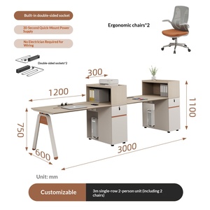 Escritorio y Silla de Oficina Modernos y Elegantes de PVC, Estación de Trabajo Combinada Multipersonal con Alimentación Eléctrica - Product Image 6